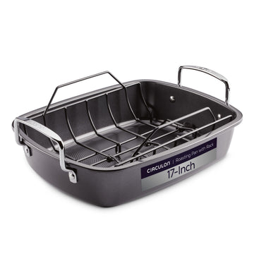 Circulon Roasting Pan and Rack, 17 x 13 Inch, Gray