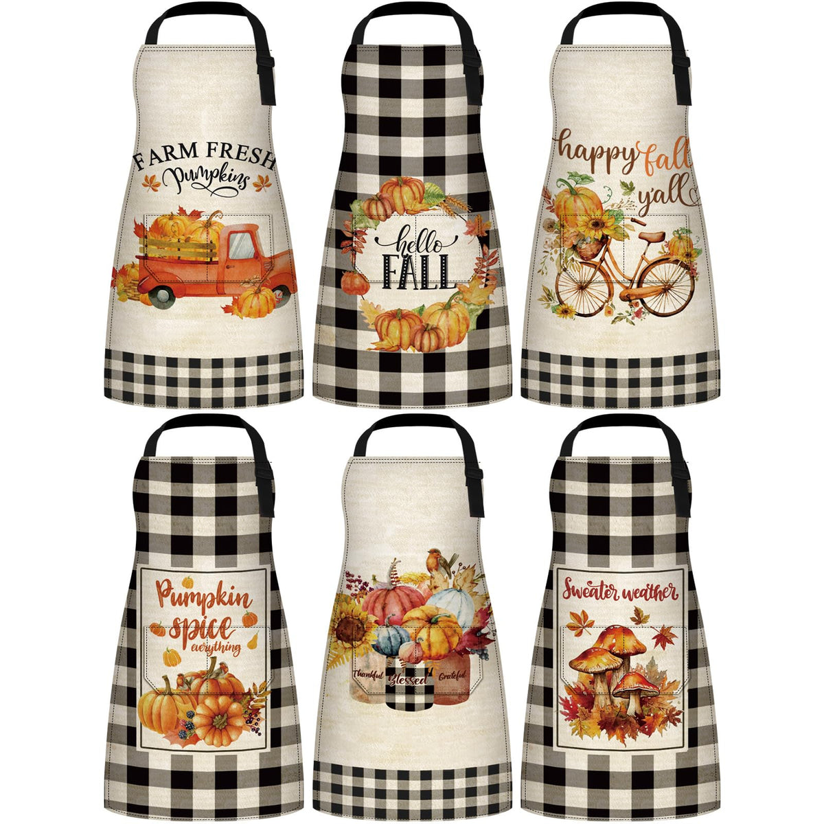 Cotwinter Thanksgiving Aprons with Pockets, Set of 6, Orange