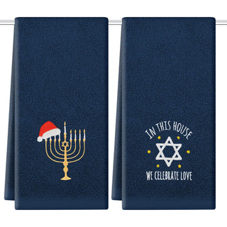 Qiong Meng Hanukkah Hand Towels, 13 x 29 Inch Cotton, Set of 2
