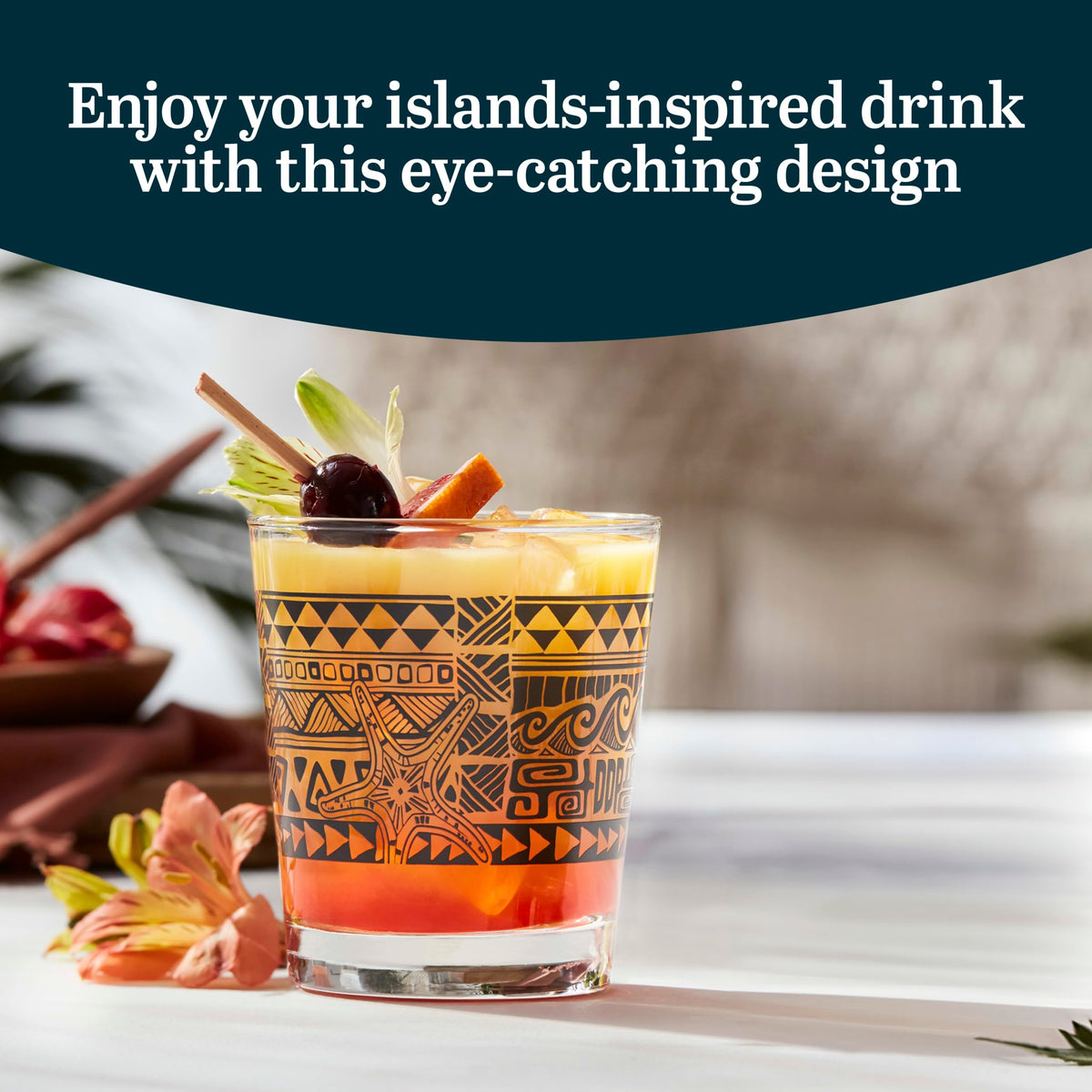 Libbey Tiki Rocks Black / 4 Count (Pack of 1) / Tiki Old Fashioned Glasses