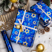 Maypluss Hanukkah Wrapping Paper, Metallic Foil Star of David, Navy Blue 17 Inch x 33 Feet