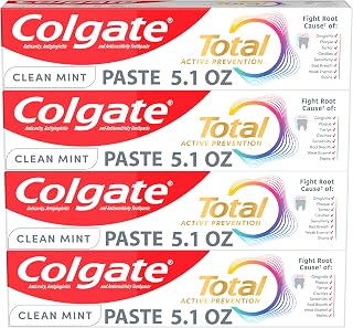 Colgate Total Fluoride Toothpaste, Clean Mint, 4 Pack, 5.1 oz