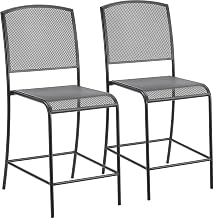 Interion Outdoor Counter Height Stool, Steel Mesh, Black, 2 Pack