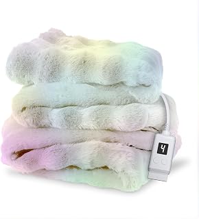 Sunbeam Heated Throw Blanket Royal Bubble Faux Fur 4 Heat Rainbow 50x60