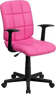 Flash Furniture Mid-Back Vinyl Executive Office Chair, with Arms, Pink | 360° Swivel, Height Adjustable, Commercial Grade