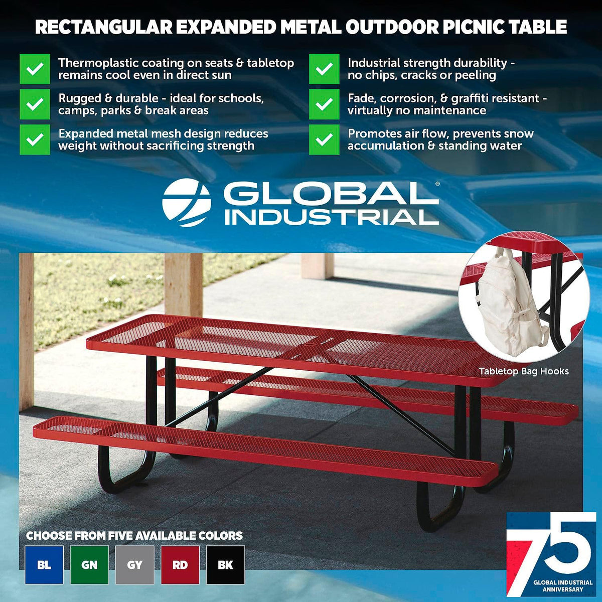 Global Industrial Green / Industrial / 96D x 62W x 29.5H in Picnic Tables