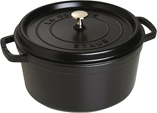 STAUB Cast Iron Round Cocotte, Dutch Oven, 7-quart, serves 7-8, Made in France, Matte Black