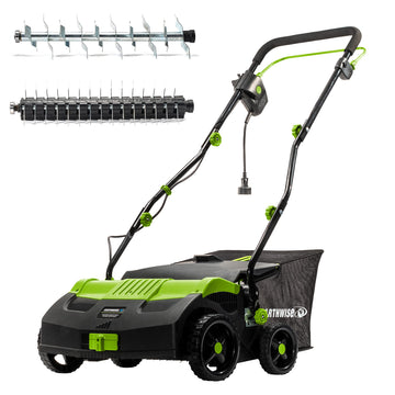 13-Amp 16-Inch Dethatcher by Earthwise – 16-Inch, 13-Amp Bundle, Alloy Steel, with Scarifier Blade and Collection Bag, Model DT71613AA