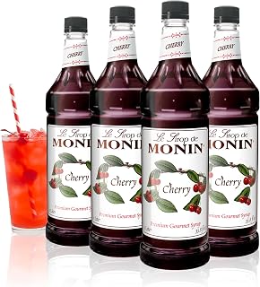 Monin Flavored Syrup, Cherry, 33.8-Ounce Plastic Bottle (Pack of 4)