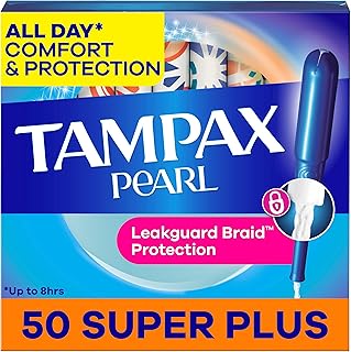 Tampax Pearl Tampons for Women, with LeakGuard Braid, Super Plus Absorbency, Unscented, 50 Count