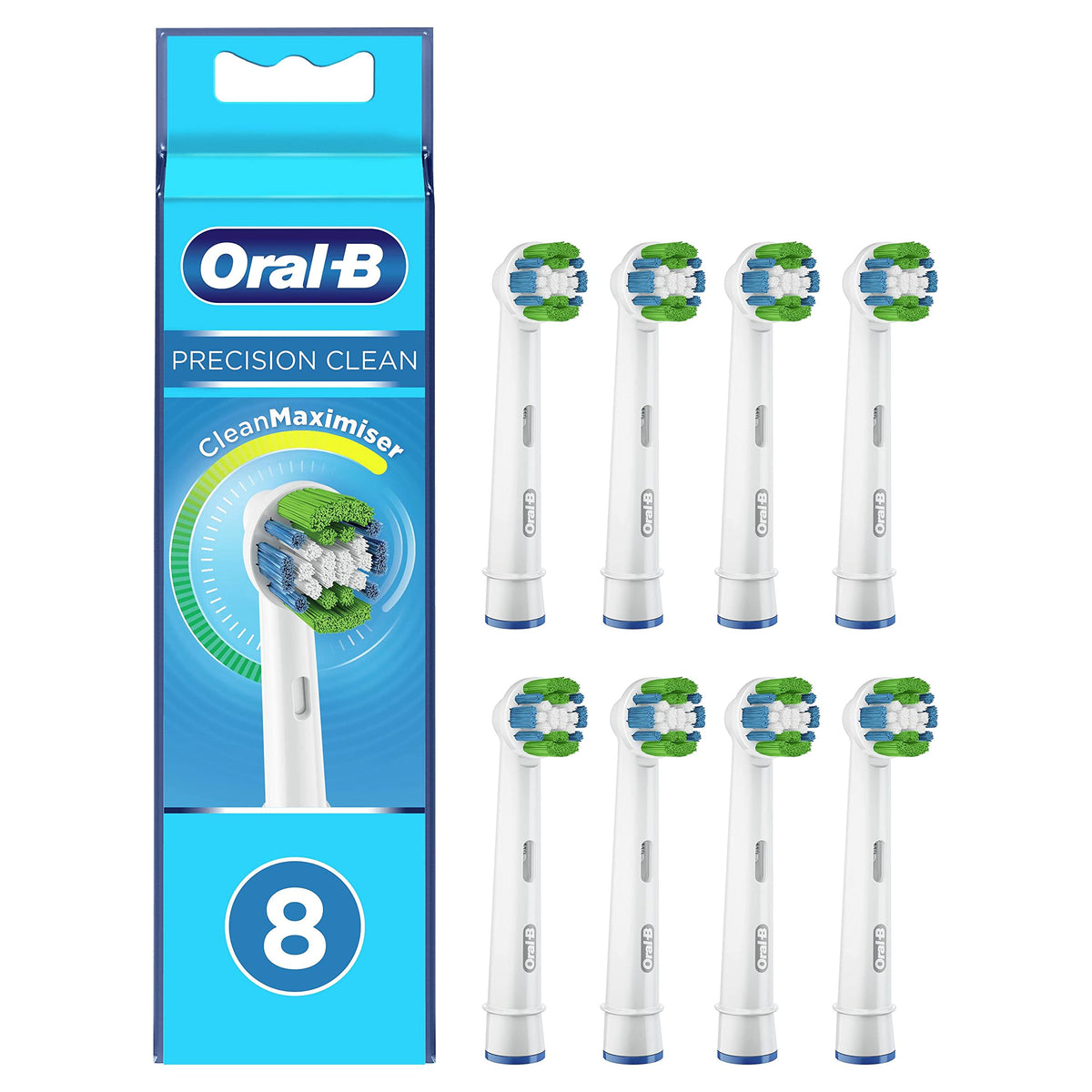 Precision Clean Replacement Brush Heads by Oral-B – 8 Count (Pack of 1), Nylon, Yellow,green, Model 4210201329343