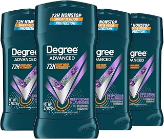 Degree Men Antiperspirant Deodorant Stick Deep Cedar & Lavender 4 Count 72-Hour Sweat and Odor Protection Deodorant for Men With Body Heat Activated Technology 2.7 oz