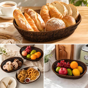 ZAVOOS Wicker Bread Basket, 11 Inch Oval Serving Tray, Dark Brown 3 Pack