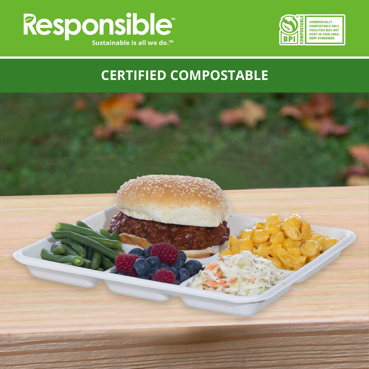 Responsible Products 5-C Food Trays (500 Count) / Classic White / Casual Plates