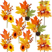 Winlyn Artificial Fall Picks, 8 Pack with Pumpkins Sunflowers Pinecones, Orange
