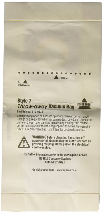 Style 7 Vacuum Bag by Bissell – 1 Count (Pack of 1), 343.0 cubic_inches, Plastic, White, Pack of 3