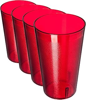 Carlisle FoodService Products Stackable Tumbler Plastic Tumbler with Pebbled Exterior for Restaurants, Catering, Kitchens, Plastic, 34.9 Ounces, Ruby (Pack of 4)