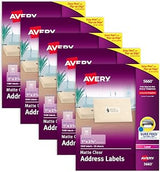 Avery Printable Address Labels, Sure Feed Technology, 1" x 2-5/8", Matte Clear, Laser Printable, 1,500 Blank Labels per Pack, Great for Mailing, Branding, and More (5-Pack of 5660)