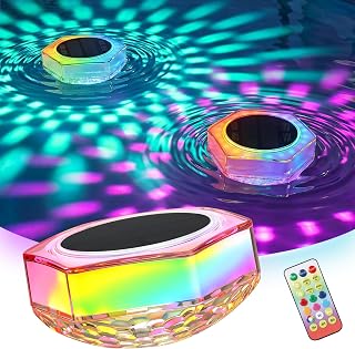 Solar Pool Lights, IP68 Floating Hexagonal Pool Light, 1 Pack | 7 static + dynamic modes. Solar powered pool lights for above ground pools, auto on/off. IP68 waterproof.