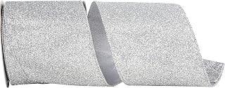 Reliant Ribbon Glitter Metallic Display Value Wired Edge, Silver, 4 Inch, 10 Yards