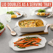 Chef Pomodoro Ceramic Casserole Dish With Lid, White, 15.5 x 9.3 Inches