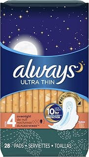 Always Pads Ultra Thin Size 4-28 Count Overnight (3 Pack)
