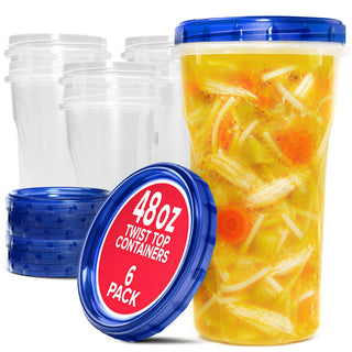 48oz Plastic Containers with Twist Top Lids (6 Pack) by Stock Your Home – 48 oz, 1.5 quarts, Plastic, Clear, Pack of 6