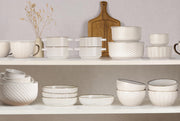 KooK Ceramic Nesting Bowls, Embossed Stoneware, Set of 4, Ivory