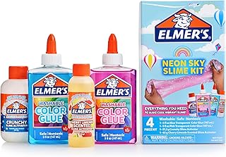 Elmer’s Neon Sky Slime Kit, Includes Transparent Color Liquid Glue, Crunchy and Cherry Limeade Scented Activators, 4 Piece Kit - Arts & Crafts, Birthday Party Gift, Creative Activity