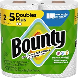 Bounty Paper Towels Select-A-Size, White, 2 Double Plus Rolls = 5 Regular Rolls