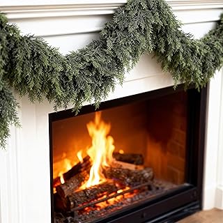 1 Pcs 6 FT Real Touch Cedar Garland, Artificial Realistic Thick Christmas Greenery Faux Cedar Garland for Mantle Table Stairs Wall Outdoor Indoor Christmas Decorations (6 FT, 1 Pcs)