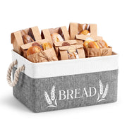 SiliFine Bread Storage Basket, Foldable Burlap Bin with Handles, White Gray