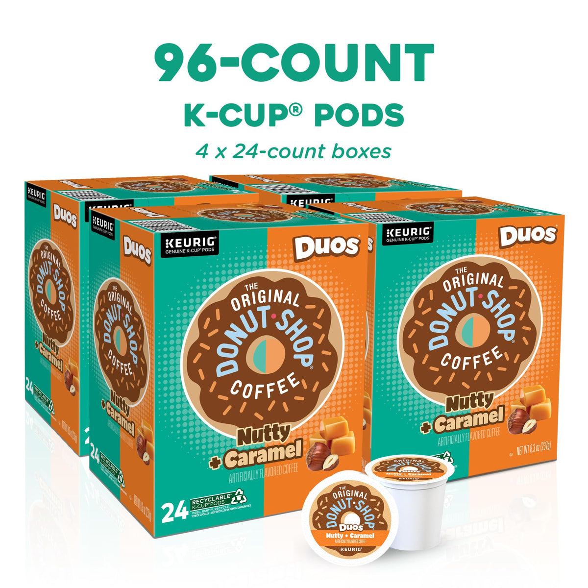 Duos Nutty + Caramel Keurig Single-Serve K-Cup Pods by The Original Donut Shop – 24 Count (Pack of 8), Model The Original Donut Shop Duos