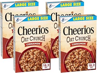 Cheerios Oat Crunch Cinnamon Oat Breakfast Cereal, Large Size, 18.2 oz (Pack of 4)