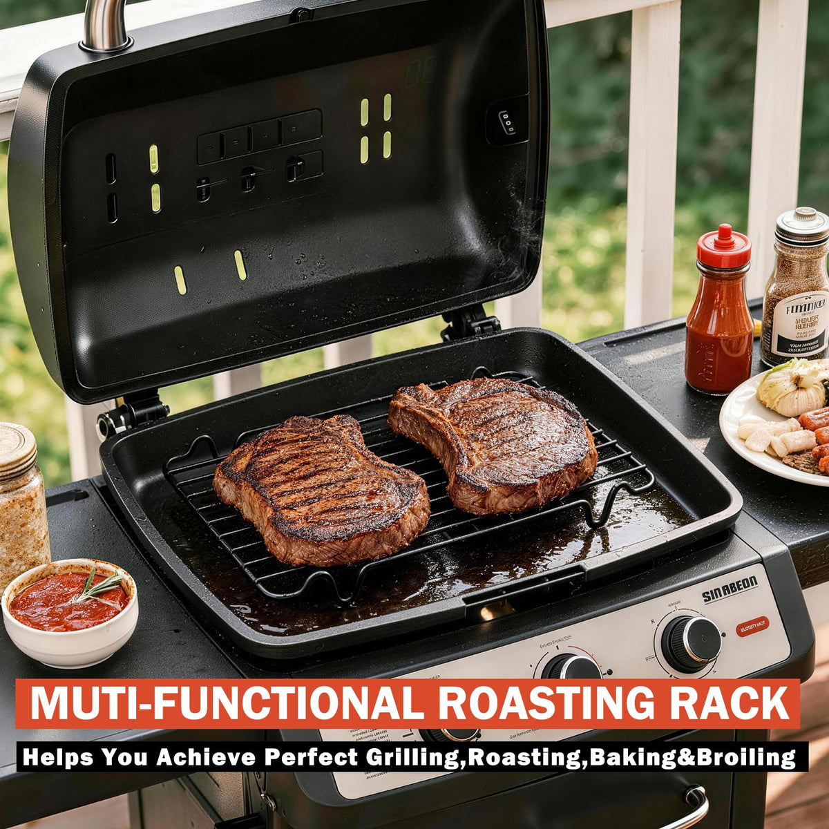 Gestone Roasting Rack, Non-Stick Stainless Steel, Black 12 x 7.5 Inch