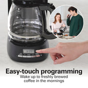 12 Cup Programmable Drip Coffee Maker With 3 Brew Strengths by Hamilton Beach – 12 Cups, 60.0 fluid_ounces, te Glass, Matte Black, Model 46280J