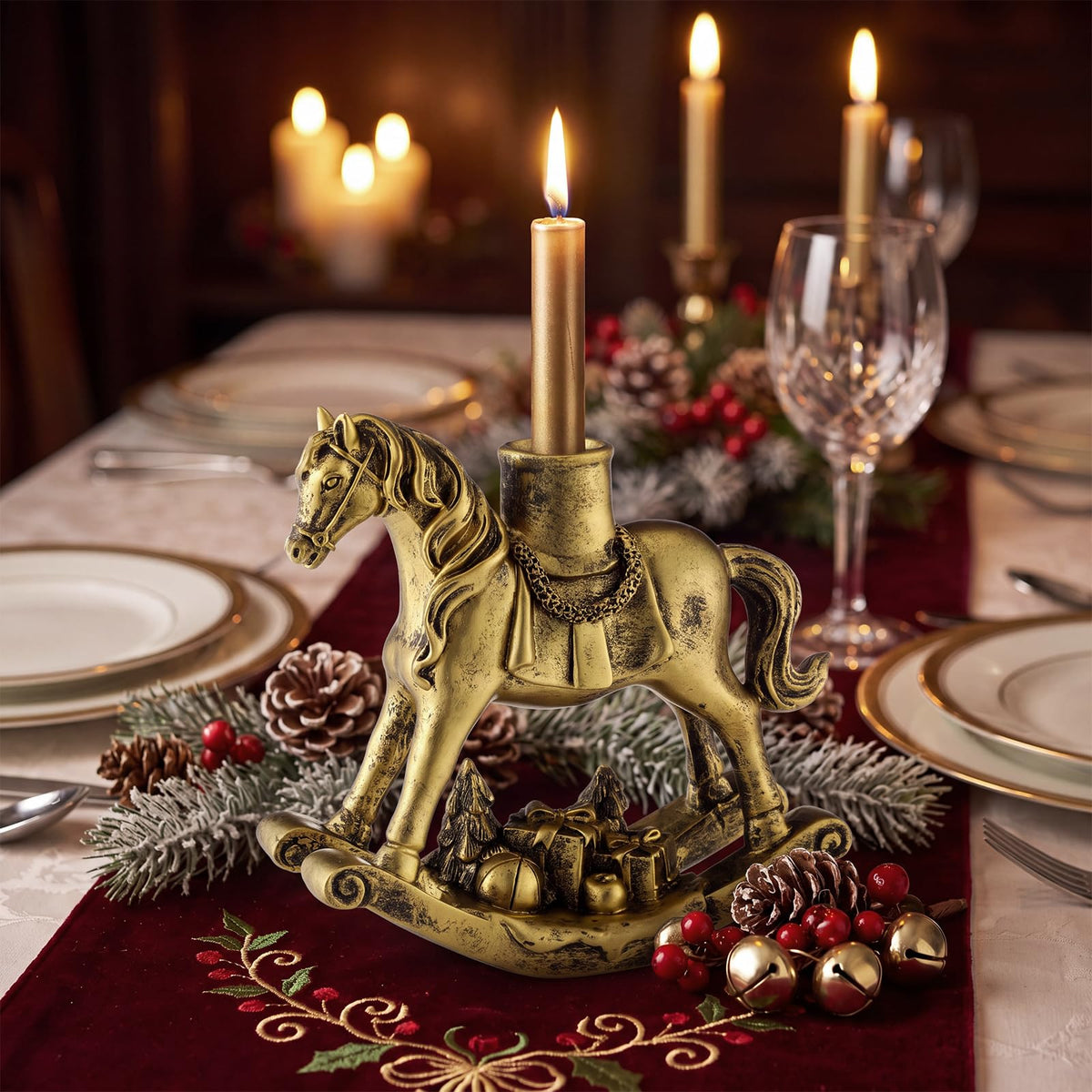Meanplan Rocking Horse Candle Holder, 7.2 Inch, Antique Gold