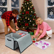 Baleine Ornament Storage Bin with Dividers, Holds 128 Balls, Grey Soft