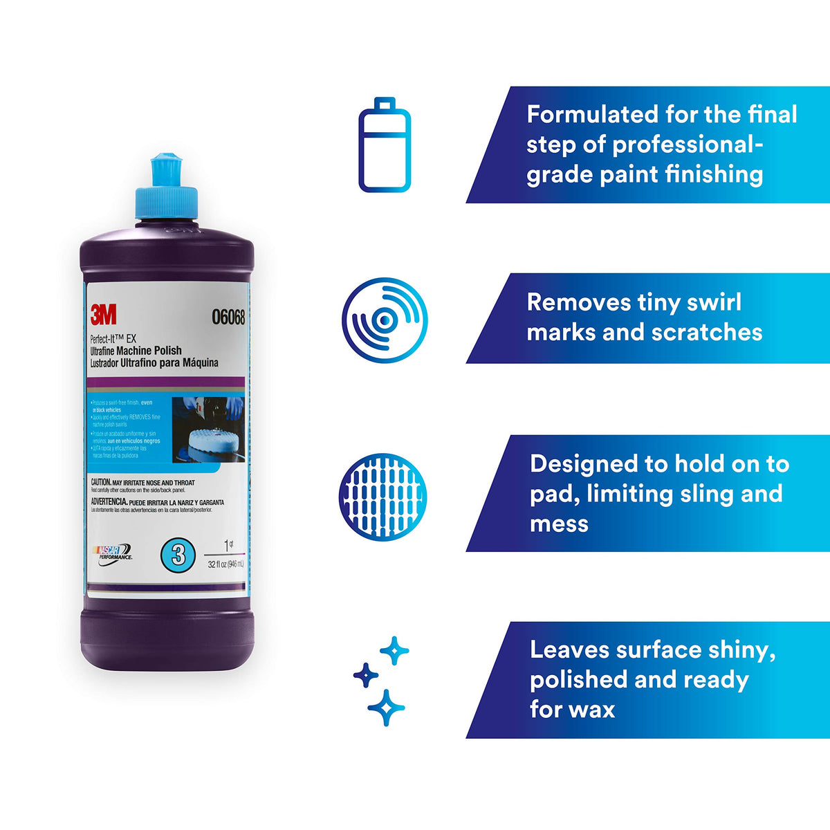 Perfect-It Ultrafine Machine Polish by 3M – 1 Quart, Mixed, Blue, Model 06068