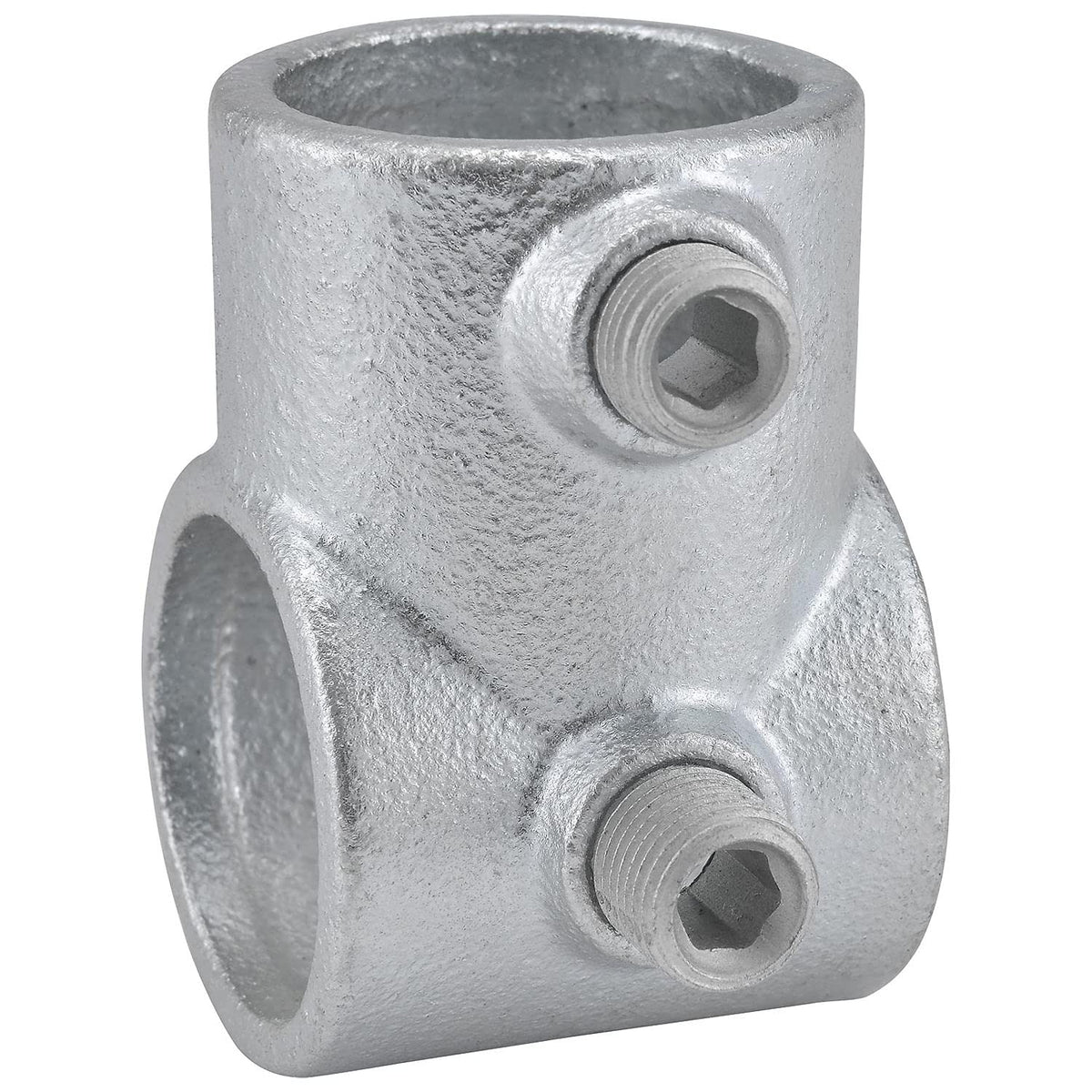1-1/2" Size Single Socket Tee Pipe Fitting (1.94" Fitting I.D.) by Global Industrial – 1.25"L x 4"W x 2.5"H, Galvanized Iron, Gray, Model 798740
