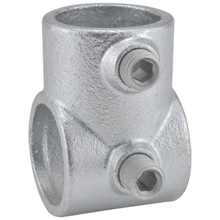 1-1/2" Size Single Socket Tee Pipe Fitting (1.94" Fitting I.D.) by Global Industrial – 1.25"L x 4"W x 2.5"H, Galvanized Iron, Gray, Model 798740
