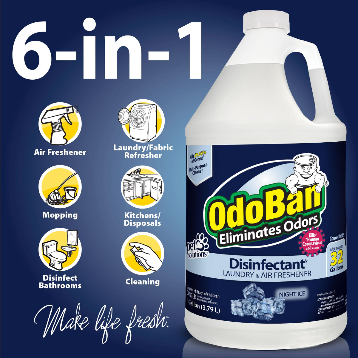 Disinfectant Concentrate and Odor Eliminator by OdoBan – 128 Fl Oz (Pack of 2), Clear, Pack of 2, Model 911901