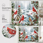 Visstree Shower Curtain, Red Cardinal Winter Scene, 71x71 Inch