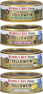 Bumble Bee Prime Yellowfin Tuna Variety Bundle (4 Easy Open Cans) - Wild Caught Ahi Tuna - 28g Protein Per Serving - Non-GMO, MSC Certified Sustainable Seafood