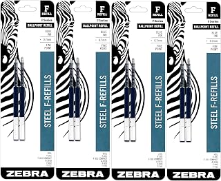 Zebra Technologies Zebra Pen F-Series Ballpoint Stainless Steel Pen Refill, Fine Point, 0.7mm, Blue Ink, 2-Count (4)