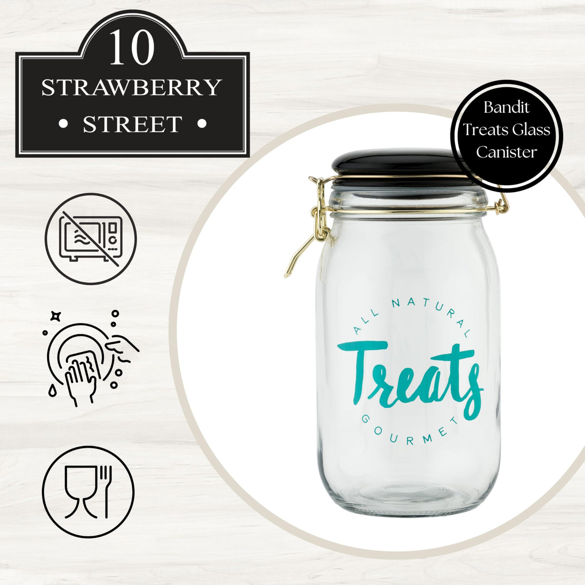 Bandit Glass Canister by 10 Strawberry Street – Small, 50.0 fluid_ounces, Glass, Clear, Model 7CN577