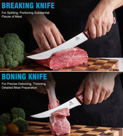 Naitesen Butcher Knife Set, 3 Piece High Carbon Steel, Redwood Handle
