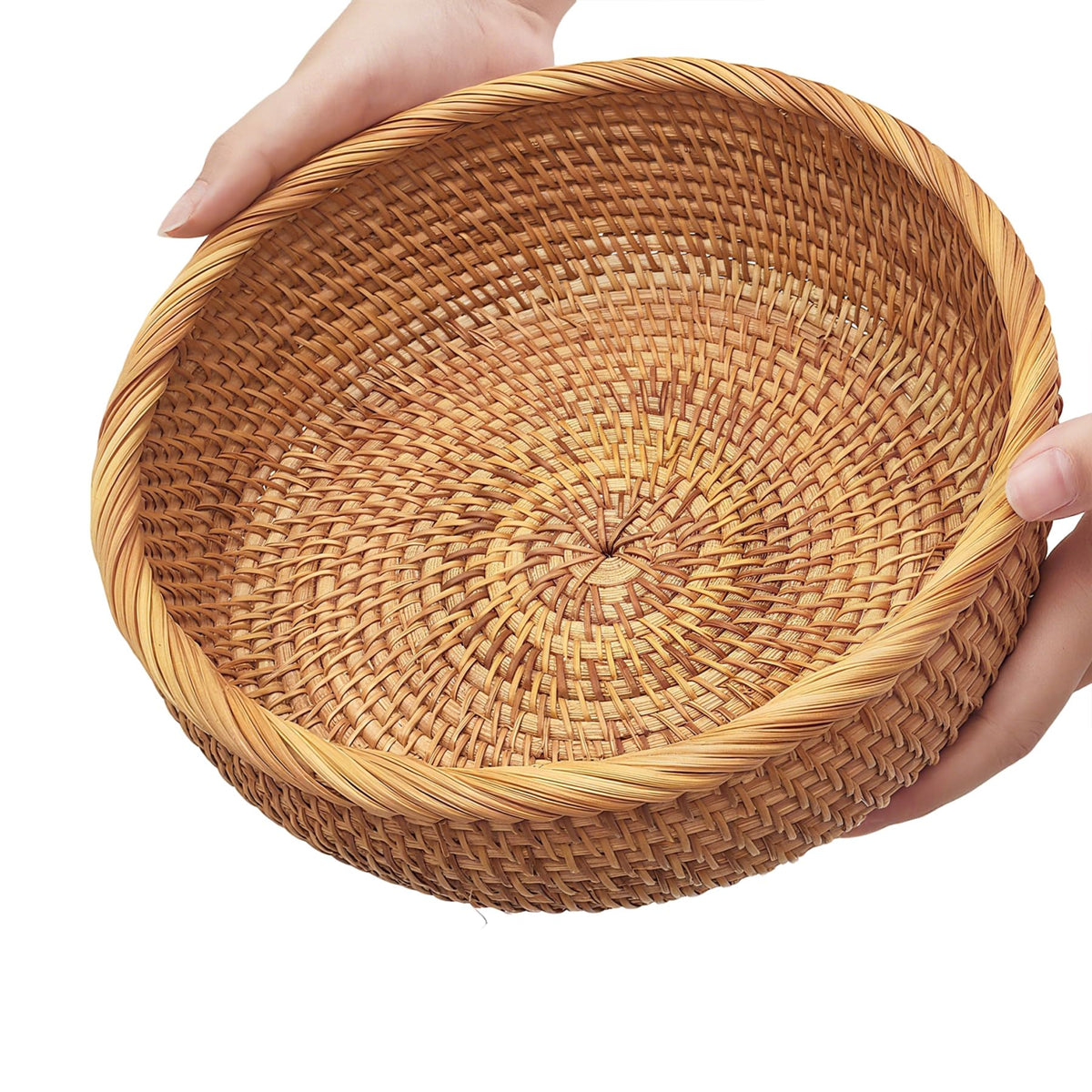 Oavostd Rattan Bread Basket, 9.2 Inch Round, Natural