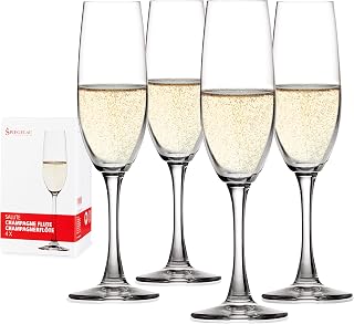 Spiegelau Salute Champagne Flutes, Elegant Crystal Champagne Glasses Gift Set, Perfect for Prosecco, Sparkling Rose, Mocktails, Home Bar Accessories, Housewarming, Wedding Gifts, 7.4 oz, Set of 4