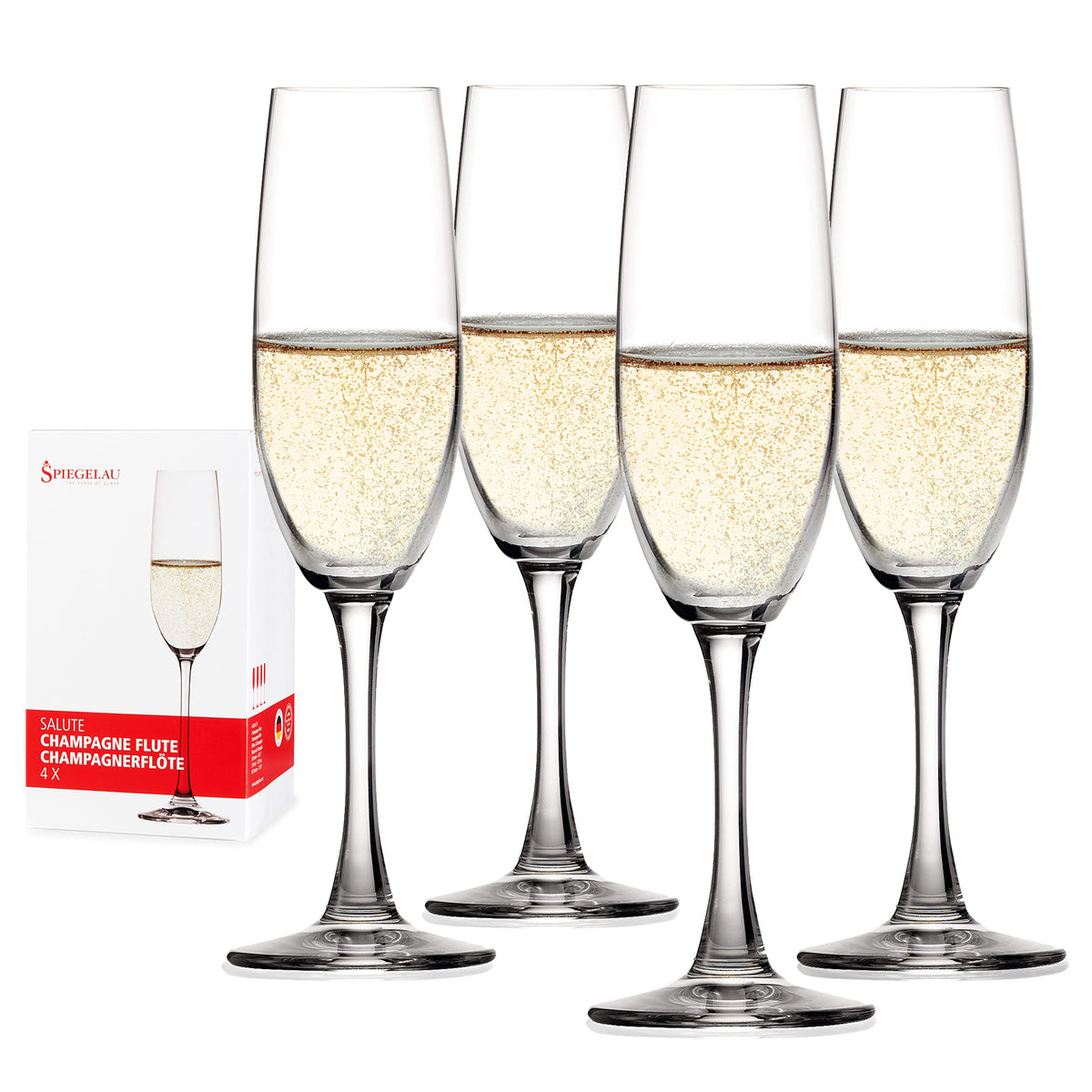 Salute Champagne Flutes by Spiegelau – 4 Count (Pack of 1), 7.1 ounces, Glass (Lead-free Crystal), Champagne Glasses, Model 4720175